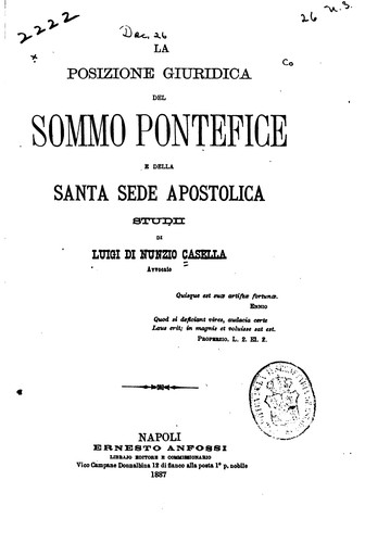 La posizione giuridica del sommo pontefice e della Santa Sede Apostolica, studii