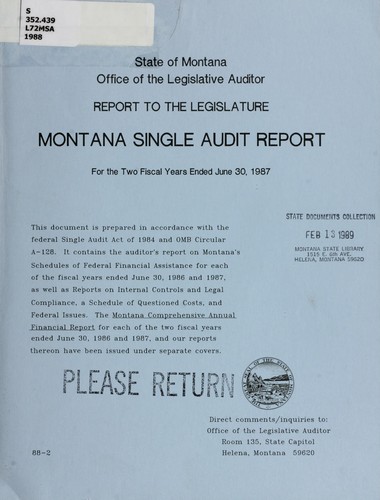 Montana single audit report, financial-compliance audit for the two fiscal years ended June 30 ...