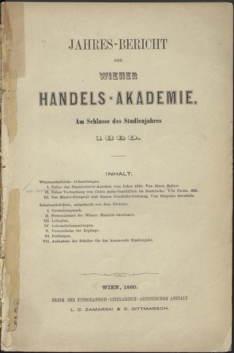 Jahres-Bericht der Wiener Handels-Akademie : am Schlusse des Studienjahres 1860
