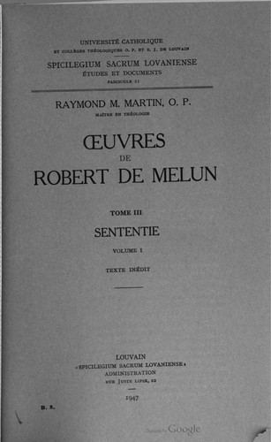 Oeuvres de Robert de Melun