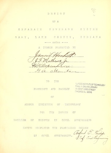 Design of a separate sewerage system Gary, Lake County, Indiana