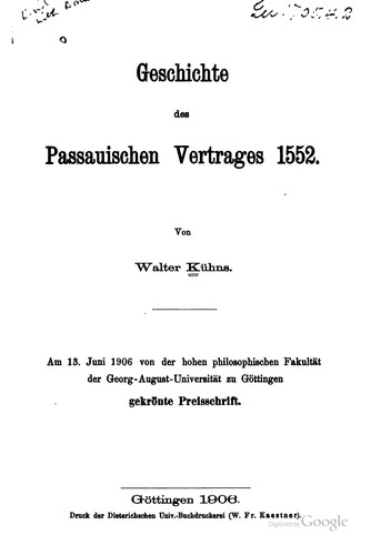Geschichte des passauischen vertrages 1552.